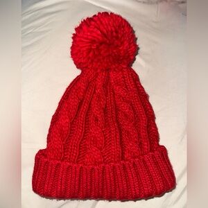 Garage Red Knit Pom-Pom Beanie